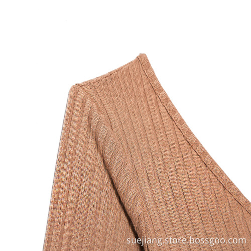 Long Sleeve Off Shoulder Knitted Rib Sexy Bodycon